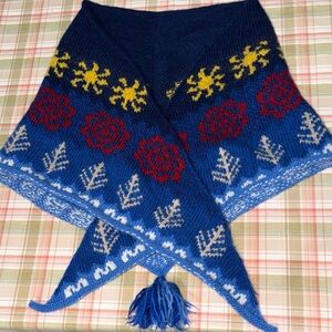 Dahlia Shawl Hand Knit Navy Blue Floral Patterned Women's Shawl Adult size